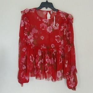 Sheer floral red blouse